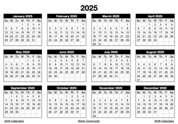 2025 Landscape Yearly Calendar Template for Numbers
